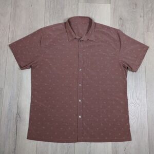 Vuori Bridge Button Down Shirt Mens 2XL Clay Red Brown Geometric Birds Stretch